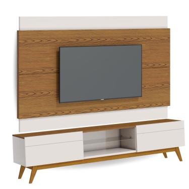 Imagem de Conjunto Rack para Sala de Estar Retrô 2 Gavetas com Painel Estante Suspenso para TV de aé 65 Polegadas Classic 1.8 - Freijó/Offwhite