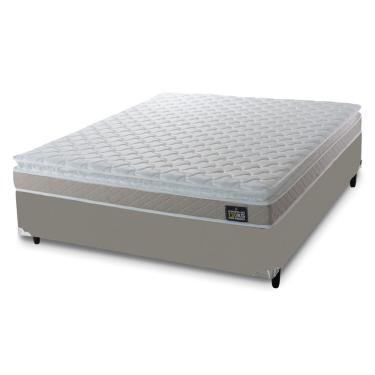Imagem de Cama Box Casal Queen Colchão Espuma D33 Pillow Top Millenium 158x198x57cm Suede Bege/Branco Hellen – Suporta Até 120 Kg Por Pessoa