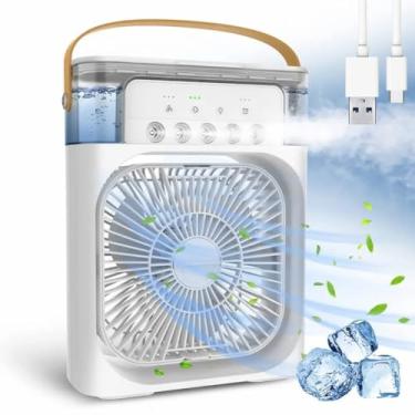 Imagem de Ventilador Portátil 3 Em 1 Mini Ar Condicionado Umidificador E Climatizador Com LED Tanque De Água De 600ml 3 Velocidades De Vento E Pulverizador de 5 Furos 4 Cores Disponíveis (Rosa)