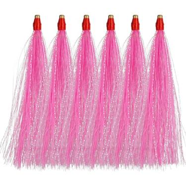 Imagem de Bucktail Teasers Teasers de pesca, 6 peças Bucktail Mylar Teaser Cauda Teaser Teaser para Fluke Flounder Rigs Isca de Pesca em Água Salgada Pesca Balhau Buck Tail Slide Teaser Kit de Teaser