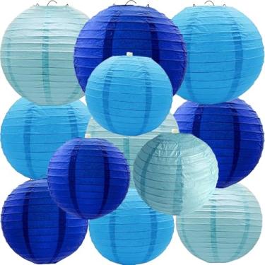 Imagem de Lanternas de papel azuis, 12 peças, lanternas chinesas penduradas para casamento, aniversário, chá de bebê, Natal, formatura, aniversário, decoração de despedida de solteira, temática do oceano