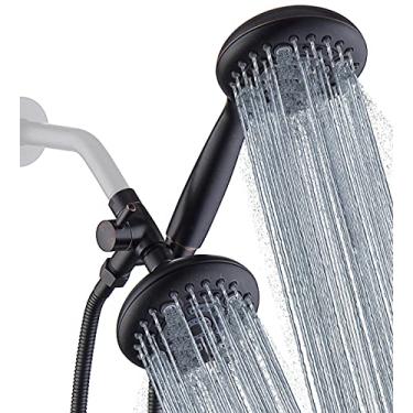 Imagem de G-promise Combo de ducha dupla de alta pressão | Mangueira de aço inoxidável flexível de 182 cm, suporte de desvio de latão sólido de 3 vias (bronze polido a óleo)