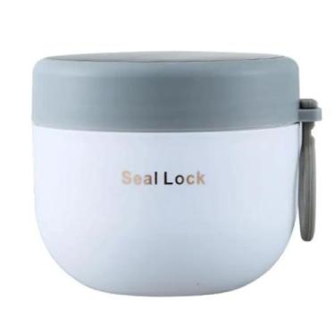 Imagem de Marmita Lancheira Térmica com Colher 600ml Pote Infantil de 304 Aço inox para lanche Sopas e Caldos (Branco)