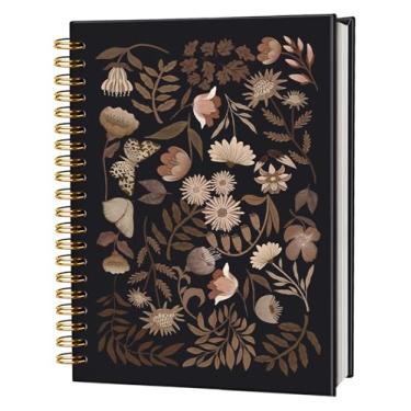 Imagem de FLVGE Caderno espiral floral vintage, caderno retrô floral pautado universitário, diário de escrita encadernado em espiral para escolas, salas de aula, caderno espiral preto de capa dura 14 x 21 cm