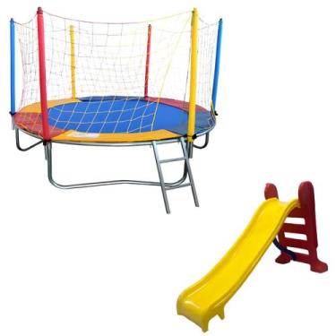 Imagem de Kit Brinquedos Playground Cama Elástica Pequena Pula Pula Trampolim 2,