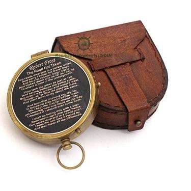 Imagem de Bússola de latão de bolso RII, bússola marinha náutica para acampamento, viagens, caminhadas, passeios de barco, bússola de presente para aniversário, aniversário de casamento, aposentadoria para entes queridos com capa de couro impressa