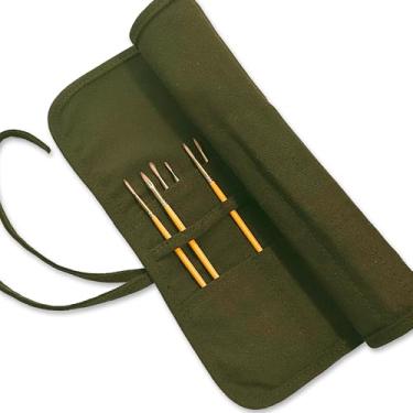 Imagem de Life-Mate Suporte de pincel de enrolar com 22 compartimentos, 2 laços em tela para lápis de cor, pincéis de aquarela, tinta em verde