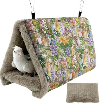 Imagem de Tenda aconchegante para ninho de pássaro quente com fundo de substituição, removível e fácil de limpar, cama de caverna de habitat de inverno papagaio impermeável para animais pequenos periquito