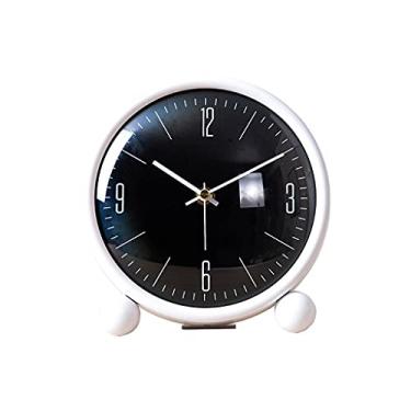 Imagem de Relógio de mesa, relógio silencioso, mesa de trabalho, pequeno despertador, relógio de mesa, quarto, mesa de cabeceira, alimentado por bateria, 19 cm, relógio de mesa (preto) (branco)