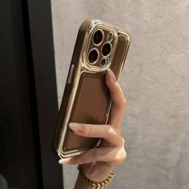 Imagem de Capa de telefone galvanizada para iPhone 11 12 13 14 15 16 Pro Max Candy Bumper Soft Silicone Cases Cover, marrom, para iPhone 14