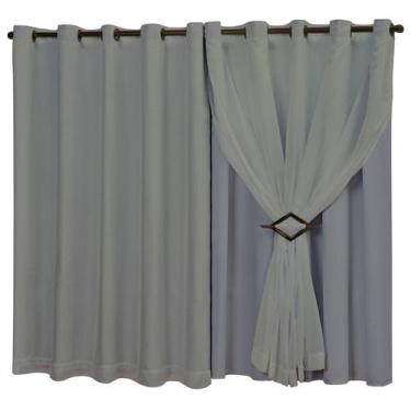 Imagem de Cortina Corta Luz 5m X 2m Em Tecido Blackout Com Voil E Ilhós Tabaco S