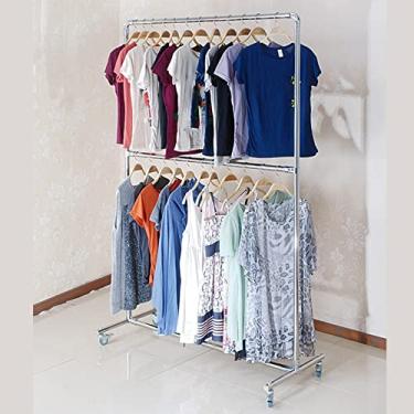 Imagem de Rack de roupas para vestuário, loja de roupas, expositor de varejo, cabide independente comercial com giros para pendurar roupas, prateleira organizadora de armazenamento resistente para organi