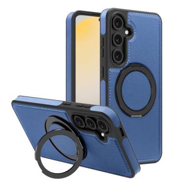 Imagem de Newhalper Capa magnética de couro adequada para Samsung Galaxy S24 FE [compatível com MagSafe] [Suporte e suporte de anel rotativo de 360 graus] Capa de telefone para Samsung S24 FE (azul)