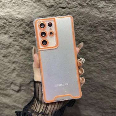 Imagem de Capa macia transparente neon luminosa de luxo para Samsung Galaxy S21 S22 S23 S24 Ultra Plus FE 5G, capa protetora de silicone noctilucente, laranja, para S21 Ultra