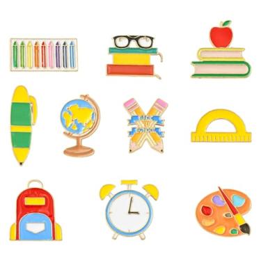 Imagem de Ornazy 10 peças de estilos mistos conjunto de material escolar broche fofo esmalte volta às aulas broche de lapela para mochila roupas chapéu acessórios, Sem Pedra Preciosa