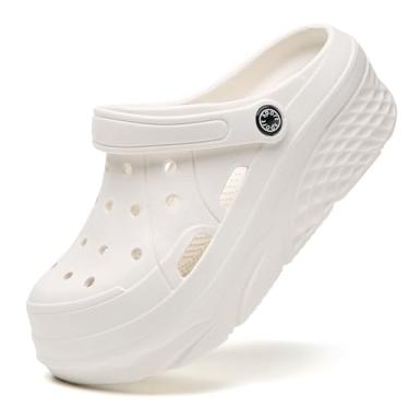 Imagem de Sandália feminina plataforma tamancos jardineiros sapatos de jardim salto alto sandálias de salto alto, Branco, 8.5 UK