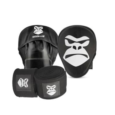 Imagem de Aparador Manopla Foco De Soco Alvo de Mão Muay Thai Boxe + Faixa Esportiva Bandagem Atadura Gorilla