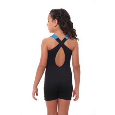 Imagem de Kit Maiô Macaquinho Natação Juvenil Infantil + Touca Silicone Grande (Preto/Turquesa - Touca Preto, 10)