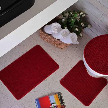 Imagem de Kit Tapete Banheiro 3 Peças Vermelho Relevo