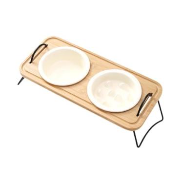 Imagem de Baoblaze Tigelas elevadas de cerâmica para cães, comedouros para animais de estimação com suporte, economizador de espaço, tigela moderna e elegante para, Bege