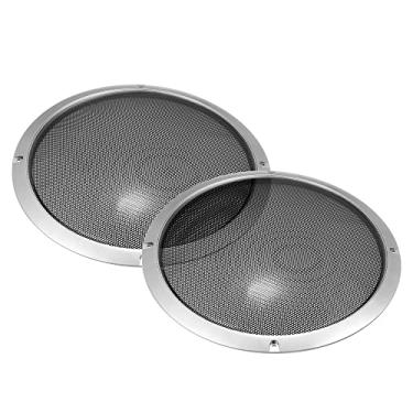 Imagem de X AUTOHAUX 2 peças de capa de grade de alto-falante de 25,4 cm, acabamento em malha, grade de subwoofer, buzina, protetor de buzina em tom prateado, acessórios estéreo automotivo para carro
