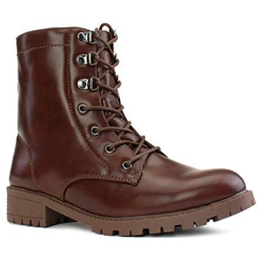 Imagem de RF ROOM OF FASHION Botas femininas estilo militar de combate com cadarço e cano curto com bolso oculto, Brown Pu With Pocket, 7
