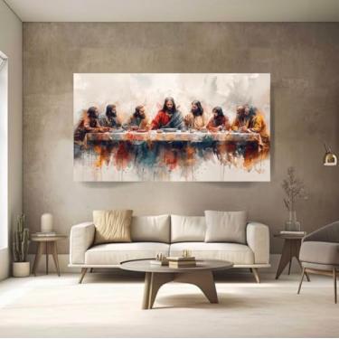 Imagem de Quadro Santa Ceia 100x70 Aquarela Moderno Sala Quarto Escritorio