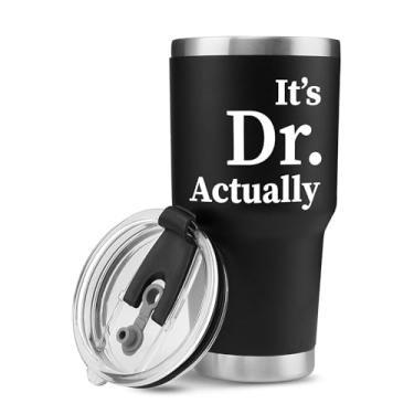 Imagem de Panvola It's Dr Actually Doctor Graduation Gift New PhD Student Physician Copo isolado a vácuo de aço inoxidável com tampa de canudo (preto, 850 g)