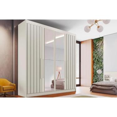 Imagem de Guarda Roupa Solteiro 4 Portas Ripadas (2 c/ Espelho) e 3 Gavetas Potente Off White - Europa