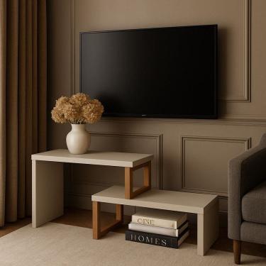 Imagem de Rack para Tv 58 Polegadas 60cm X 200cm Off White/Marrom