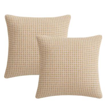 Imagem de Jogo 2 Almofadas Decorativa Luxo Cheia Trama Atlas Bege e Branco Com Enchimento 42x42cm - Jolitex