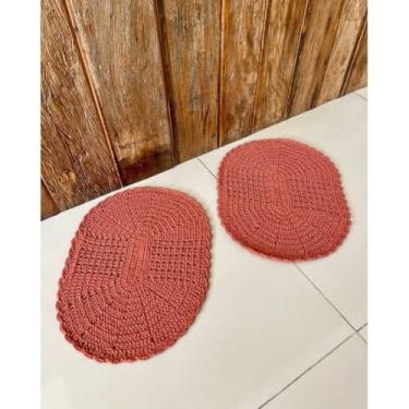 Imagem de Kit 2 Tapetes Oval P 55cm x 40cm Colorido Crochê Artesanal (Tijolo)