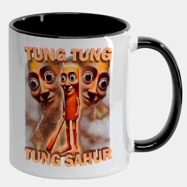 Imagem de Caneca Branca com Alça e Interna Preta 325ml - Brainrot Humor Gen Z TUNG TUNG TUNG SAHUR