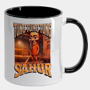 Imagem de Caneca Branca com Alça e Interna Preta 325ml - Tung Tung Sahur Italian Brainrot Meme 2