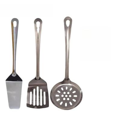 Imagem de Kit Utensílios de Cozinha 100% Inox Colher Concha Amassador Espátula Descascador Fue Escumadeira(KIT 2 (ESP/ESPV/ESC))