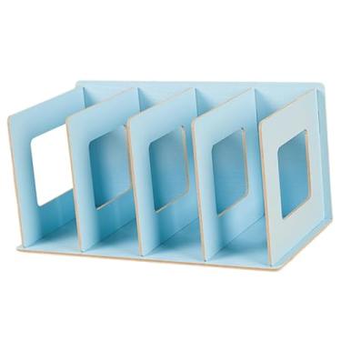 Imagem de IEUDNS Estante de madeira para livros, organizador de mesa para livros, multifuncional, moderno, portátil, para DVD, para dormitório, escritório, Azul