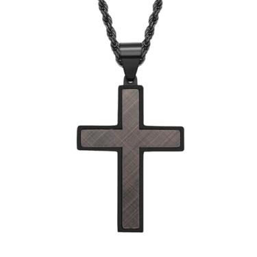 Imagem de Colar de cruz para homens, presente de formatura para o dia dos pais, corrente de aço inoxidável preto 316L, pingente de aço de titânio, crucifixo católico, joia de batismo de primeira confirmação