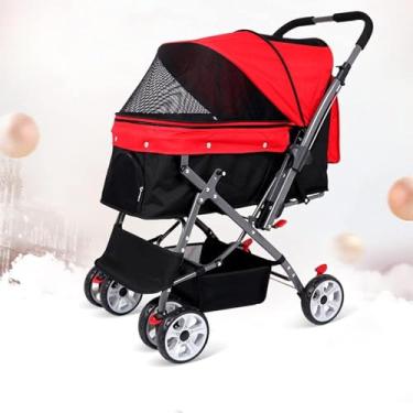 Imagem de Carrinho De Estimação, Carrinho De Gaiola Para Cães E Gatos De 4 Rodas, Carrinhos De Alça Reversível Carrinho De Bebê Durável à Prova De Choque Direção Ajustáv, blue