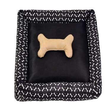 Imagem de Cama Quadrada para Pets com Almofada, Pequeno e Grande Porte, Tecido Gorgurinho Estampado (Preta, Pequeno)