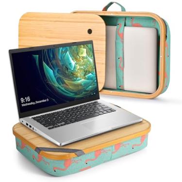 Imagem de Mayjoy Mesa de colo de bambu com armazenamento, capa removível para colo, suporte de laptop de computador no colo, trabalho na cama ou sofá, escreva ou desenhe no seu colo (Aqua)