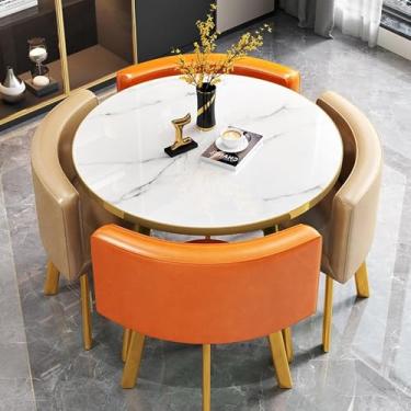 Imagem de Mesa De Clube De Sala De Recepção De Escritório, Combinação De Mesa E Cadeira De Recepção, Cadeira De Couro Pu Estilo Retrô Pernas De Metal, Mesa E Cadeir, Khaki+orange