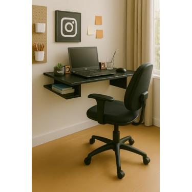 Imagem de Mesa Escrivaninha de Estudos Suspensa Escritório Notebook Home Office MDF Preto 90cm