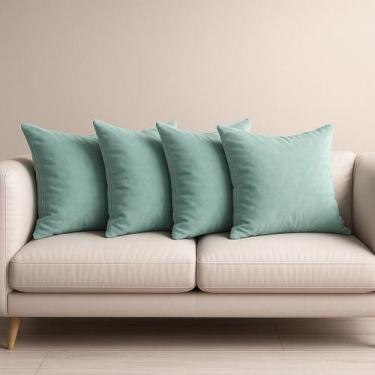 Imagem de 4 Capas Almofadas Veludo Sala Sofa Quarto Decorativa 45x45 Azul Royal 