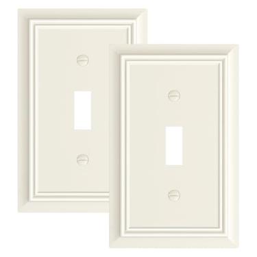Imagem de Pacote com 2 placas de interruptor de luz únicas, capas decorativas de fibra de bambu natural durável, placa de parede de 1 gangue, resistente à corrosão
