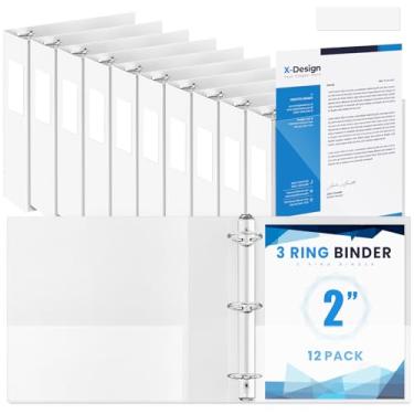 Imagem de Henoyso 12 fichários de 5 cm mini 3 anéis, serve para papel de 14 x 21,6 cm, três anéis redondos PP branco mini fichário para escola, escritório, receita, páginas de álbuns de fotos