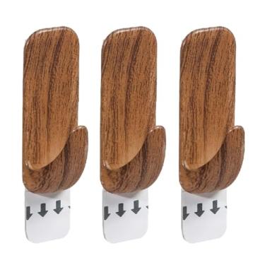 Imagem de Ordene - Gancho Retangular Pequeno com Adesivo Demovível, Cartela com 3 unidades, Cor Madeira, Linha Aplik