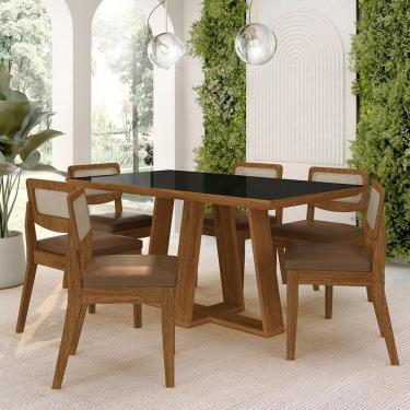 Imagem de Mesa Sion 1,60 Com 6 Cadeiras Sextavada Freijó/pto/cori Caramelo - M.a