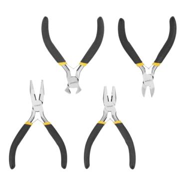 Imagem de HOTECHE Conjunto de mini alicates de 4,5 polegadas - Ferramentas profissionais de precisão de aço Cr-V com alças antiderrapantes - Inclui combinação, bico longo, diagonal e alicate de corte final para