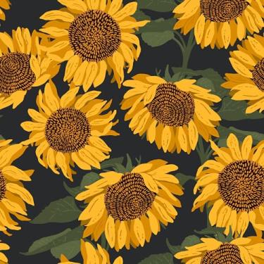Imagem de EaseStick Papel de parede floral amarelo floral descascar e colar papel de parede 45 x 406 cm autoadesivo flor vintage mural de parede removível pré-colado papel de contato botânico escuro para