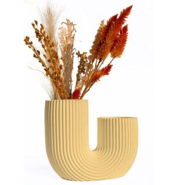 Imagem de Vaso Decorativo Duplo Joana Artesanal 15cm Em Cimento Artesanal Amarelo